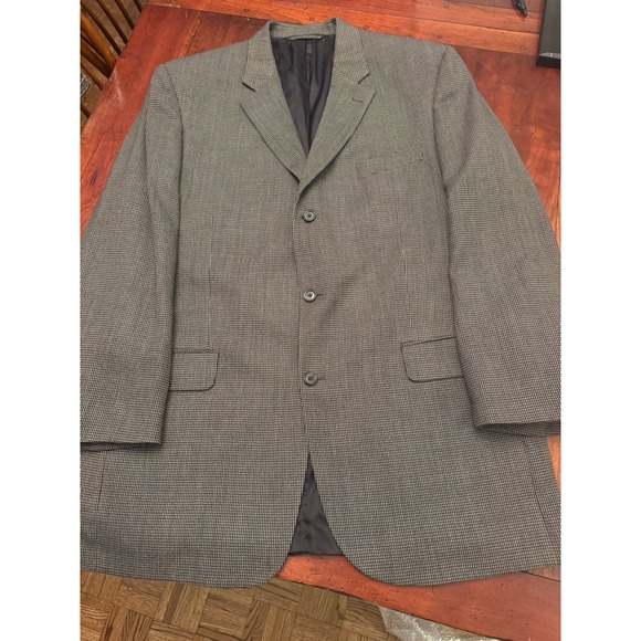 Jack‎ Victor Black, Gray Houndstooth Prossimo 100% Wool Blazer Size 46 Long - Picture 2 of 6